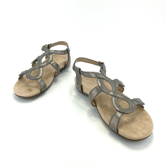 Vionic Jodie Orthotic Flat Sandal Size 10 Silver Adjustable Straps Arch Support - Picture 13 of 16